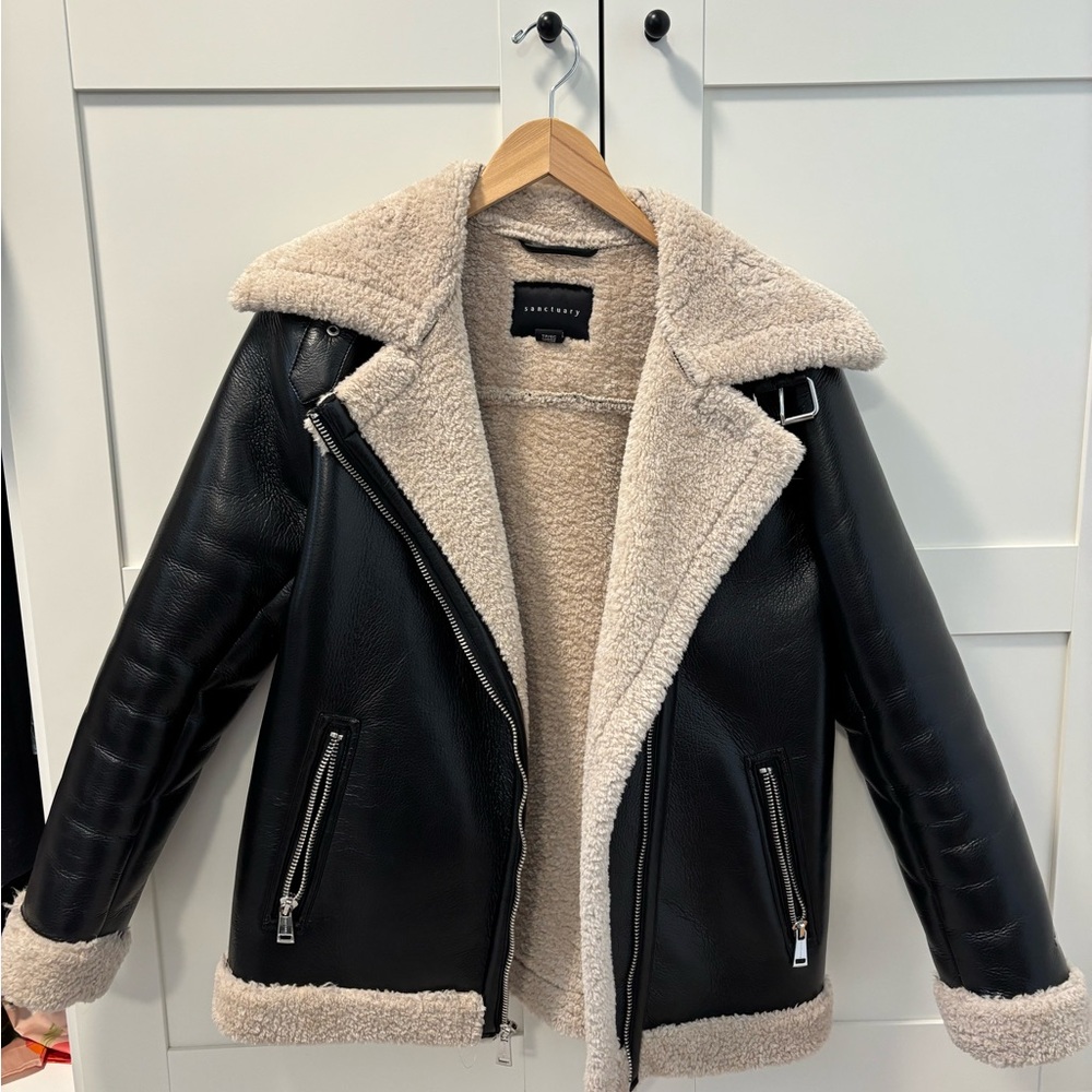 Sanctuary Black Teddy Jacket with Cream Lining